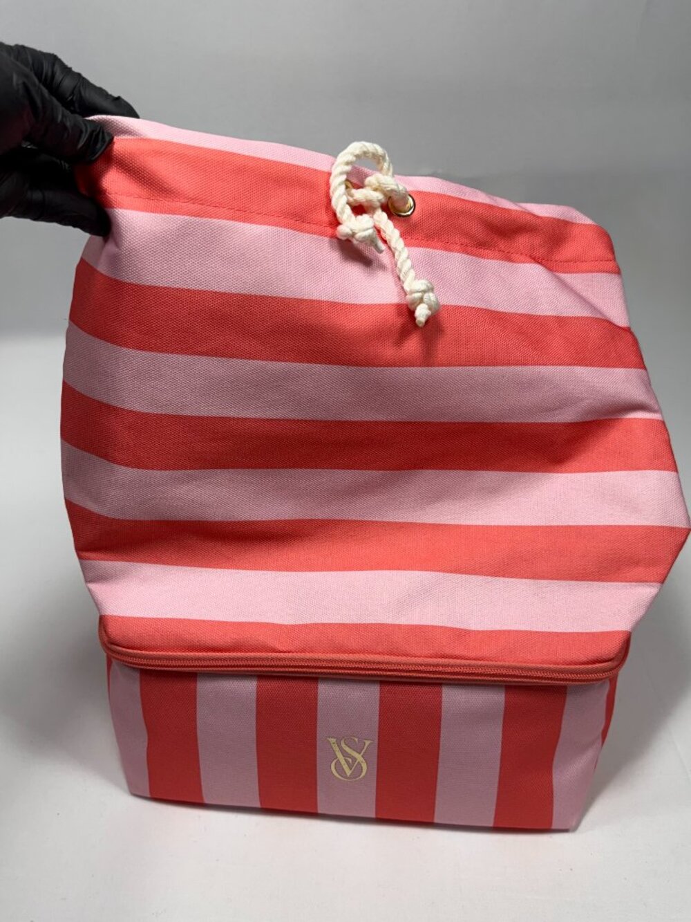 NWT Victoria's Secret Coral Pink Stripe Insulated 2-in-1 Cooler Beach Backpack T